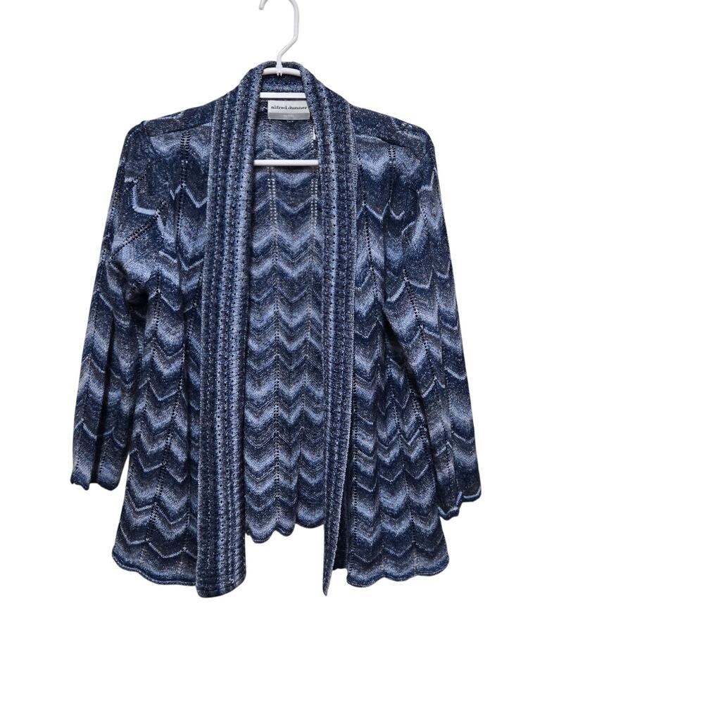 Alfred Dunner PL Blue Chevron Open Front Knit Cardigan